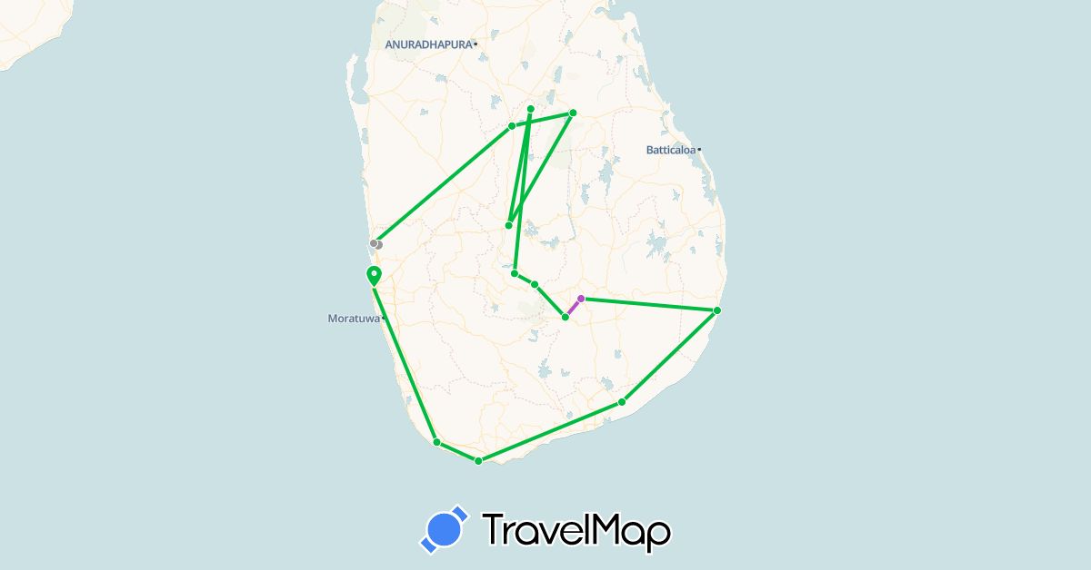 TravelMap itinerary: bus, plane, train in Sri Lanka (Asia)